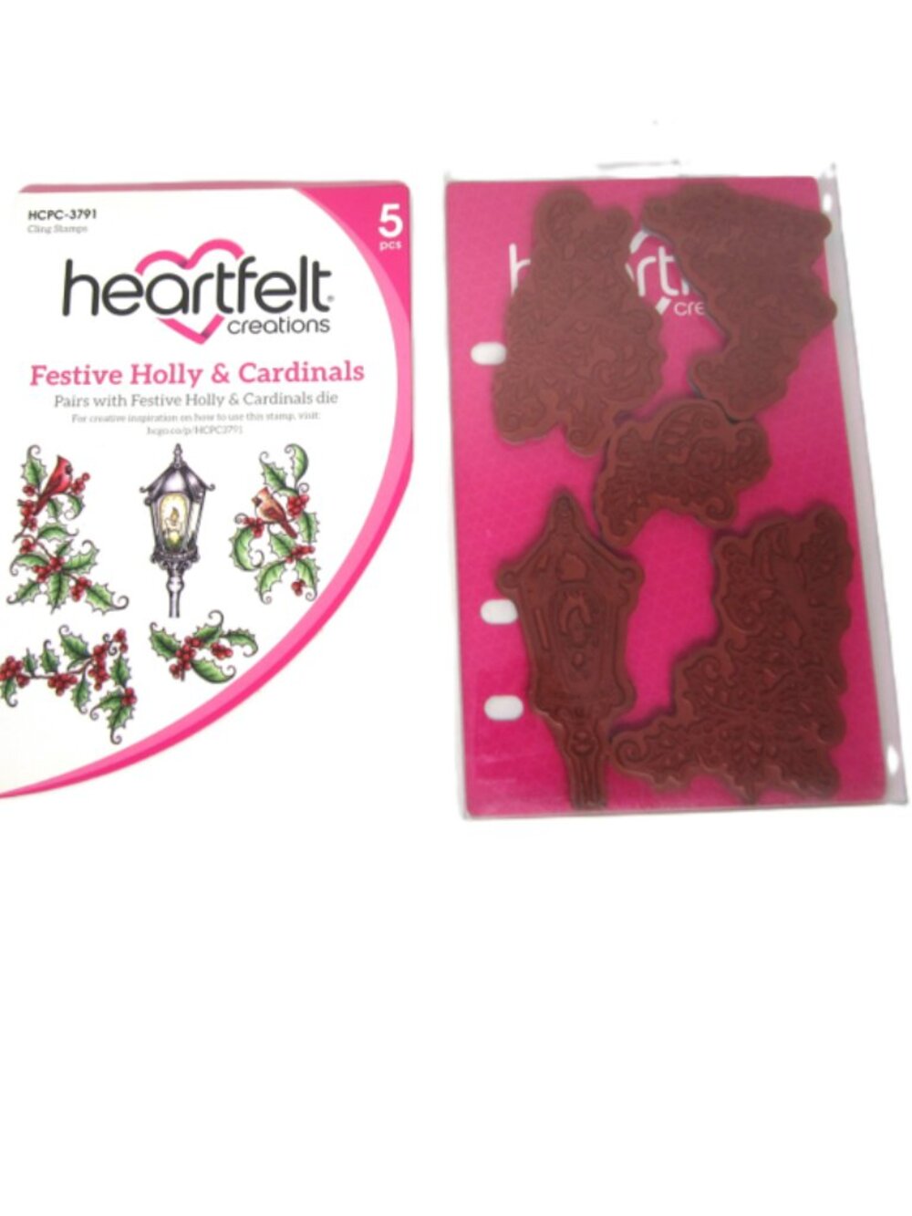 Heartfelt Creations Festive Holly & Cardinals Cling Stamps 5 Pcs Christmas